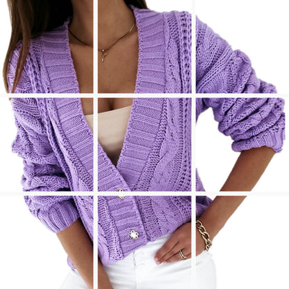 Veste en tricot pour femmes avec design en torsades décoratives et détails de boutons uniques Chic und Stil