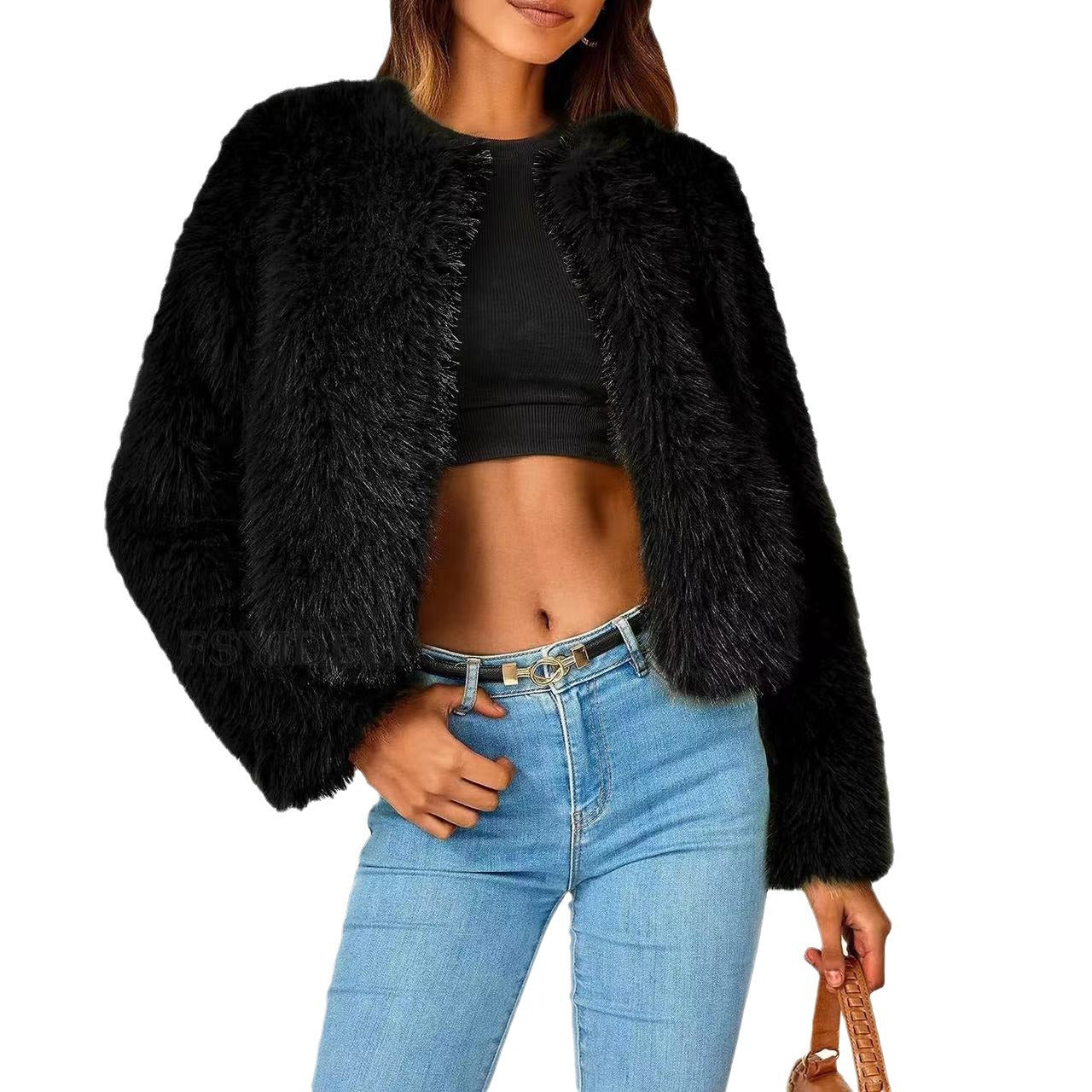 Dame Veste en fourrure courte confortable Chic und Stil