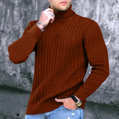 Pull en maille pour hommes à format portrait avec col montant et motif texturé Chic und Stil