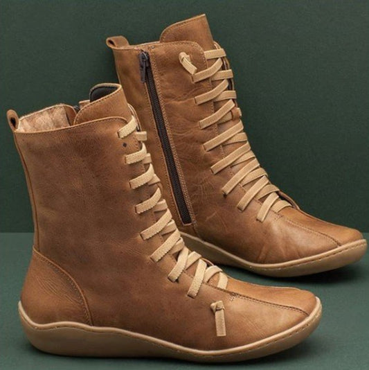 Bottes en cuir pour femmes à tige haute et lacets respirants Chic und Stil