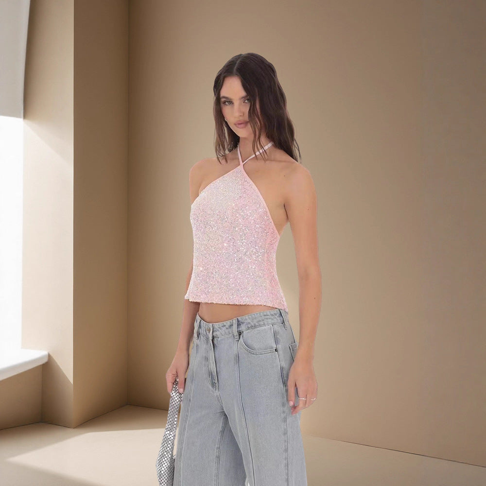 Dames Crop-top scintillant avec bretelles fines et design asymétrique Chic und Stil