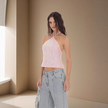 Dames Crop-top scintillant avec bretelles fines et design asymétrique Chic und Stil