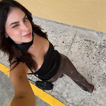 Dames Élégante, brodée Paillettes-pantalon en style Palazzo Chic und Stil