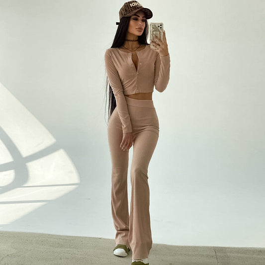 Ladies Ripp-Schn cropped Top and flared pants Set Chic and Style