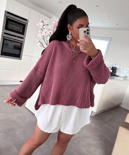 Pull en tricot surdimensionné pour femmes avec design à trous texturé et coupe décontractée Chic und Stil