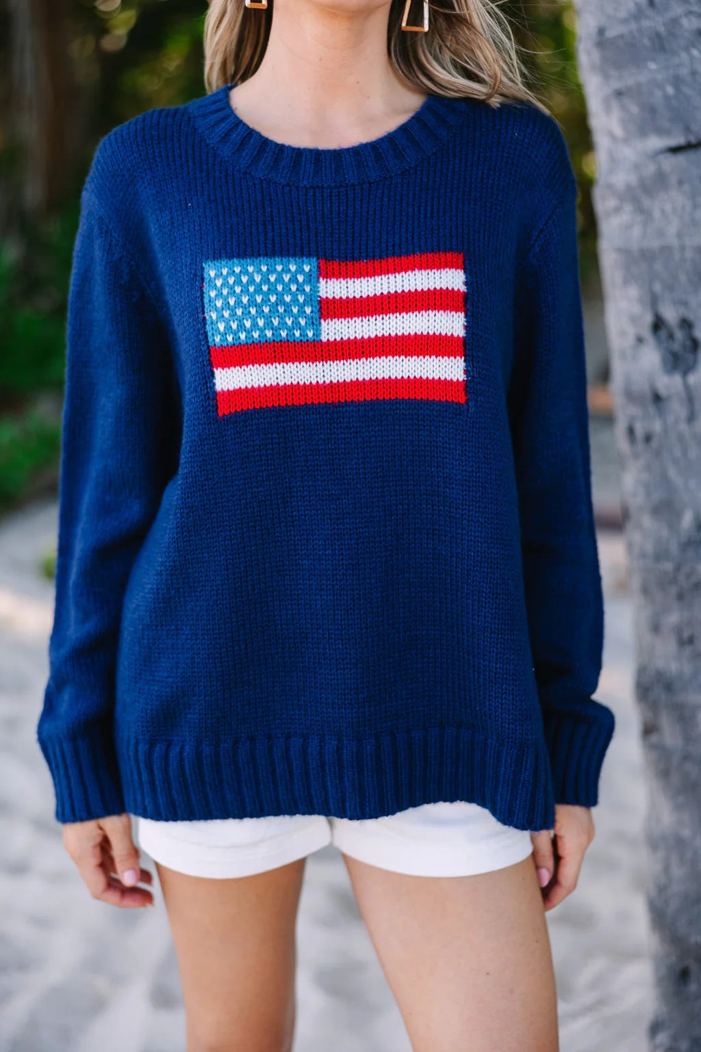 Pull tendance pour femmes avec broderie de drapeau des États-Unis en coton aérien Chic und Stil