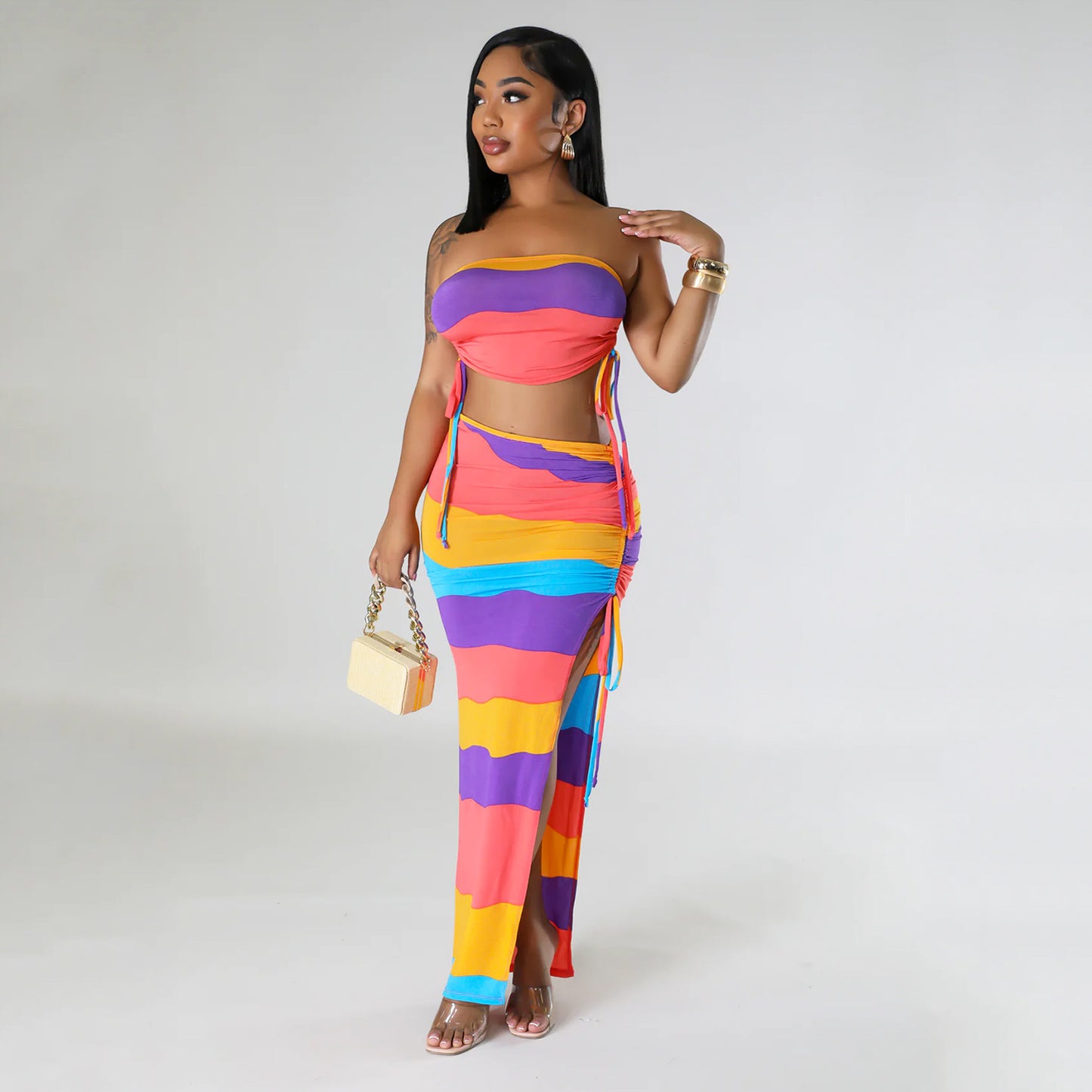 Women's Two Piece Maxi Dress Set Colorful Chic and Stylish
