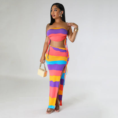 Women's Two Piece Maxi Dress Set Colorful Chic and Stylish