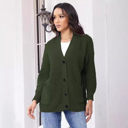 Dames gros tricot cardigan avec grandes poches et design de bouton moderne Chic und Still