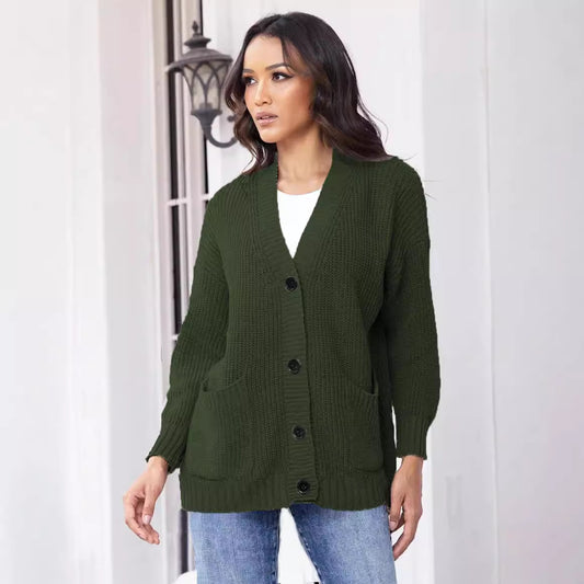 Dames gros tricot cardigan avec grandes poches et design de bouton moderne Chic und Still
