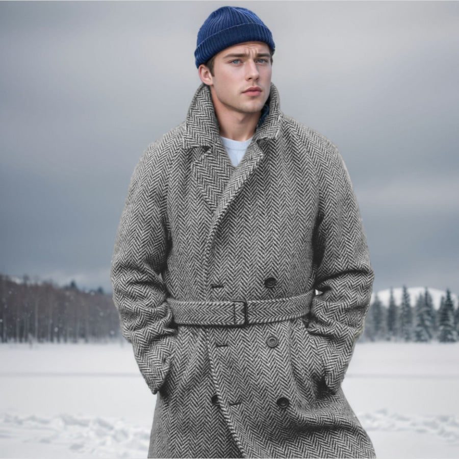 Wool coat for men with an elegant herringbone pattern Chic und Stil