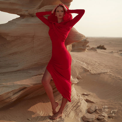Robe de soirée élégante pour femmes avec capuche et silhouette cintrée Chic und Stil