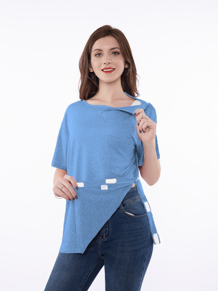 T-shirt à manches courtes tendance pour femmes avec coupe innovante et détails ludiques Chic und Stil
