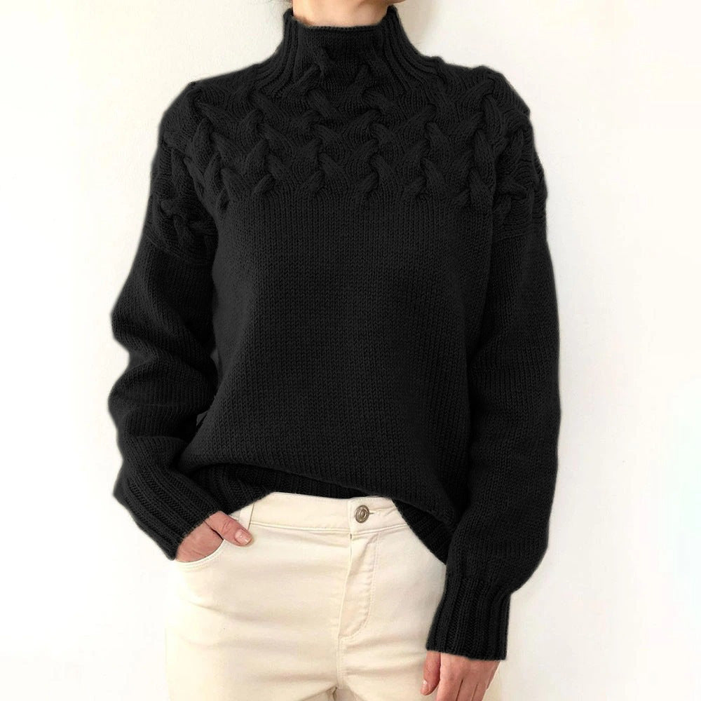 Pull en tricot pour femmes avec col montant et motif torsadé tendance Chic und Stil