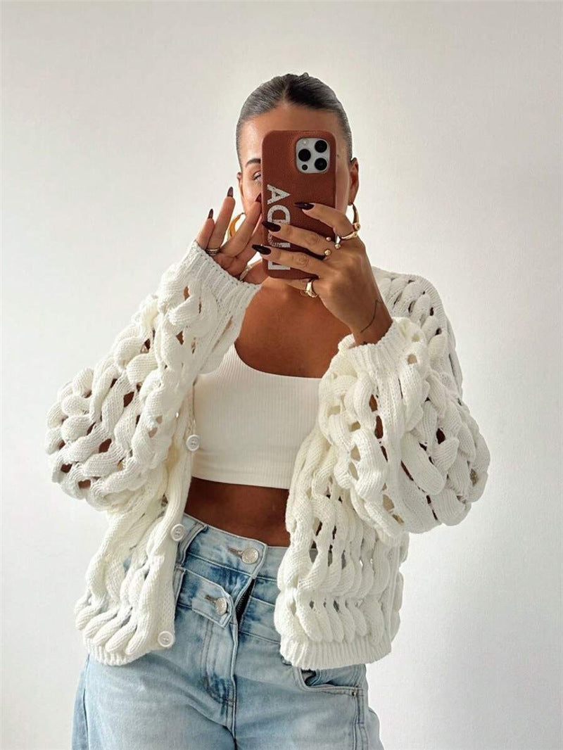 Pull en tricot pour femmes avec un motif de trou unique et une coupe décontractée Chic und Stil