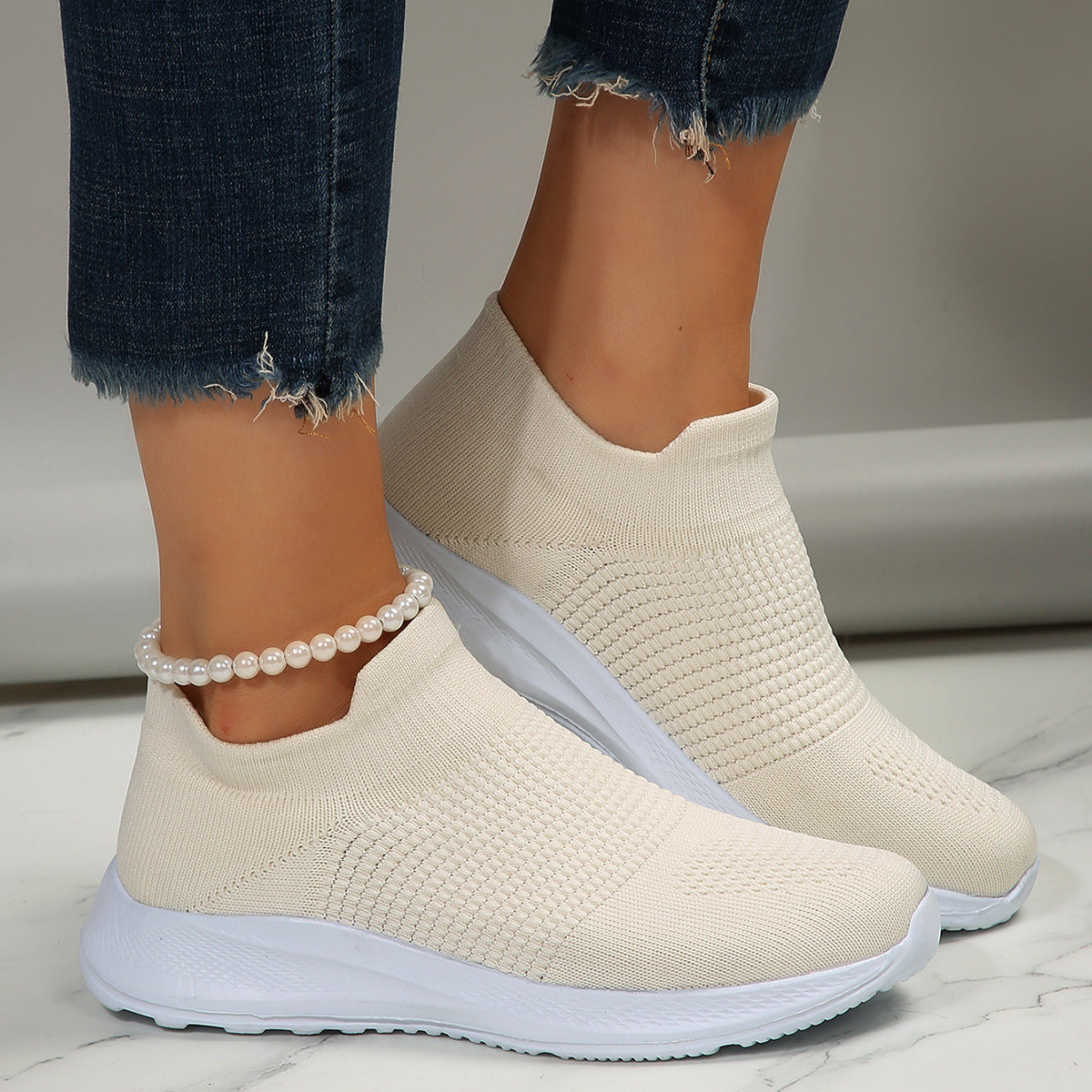 Baskets Slip-On respirantes pour femmes avec tige en tricot flexible Chic und Stil