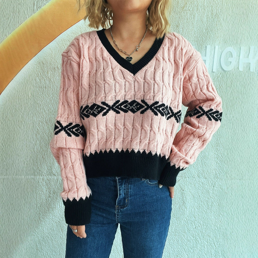 Pull en tricot décontracté pour femmes avec un motif de tresses moderne et des accents contrastants Chic und Stil