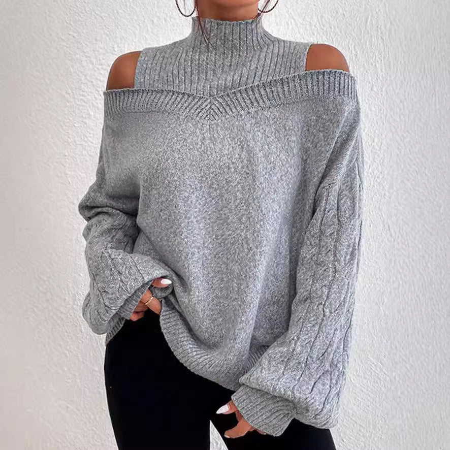 Casual knitted pullover for women with large sleeves and off-the-shoulder Chic and Style