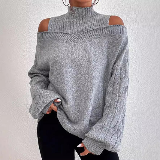Casual knitted pullover for women with large sleeves and off-the-shoulder Chic and Style