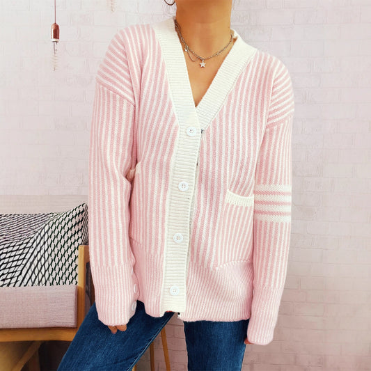 Pull en tricot pour femmes avec motif rayé à la mode Chic und Stil