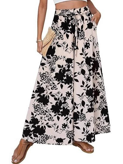 Chic and Style Women's Wide Leg Beach Pants with Floral Pattern