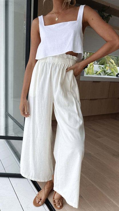High-waisted palazzo pants for women with elastic waist and side pockets Chic and Style