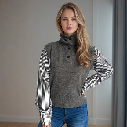Pull en tricot pour femmes avec un col moderne et des manches rayées élégantes Chic und Stil