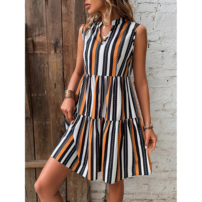 Robe chemise rayée pour femme avec jupe évasée Chic und Stil