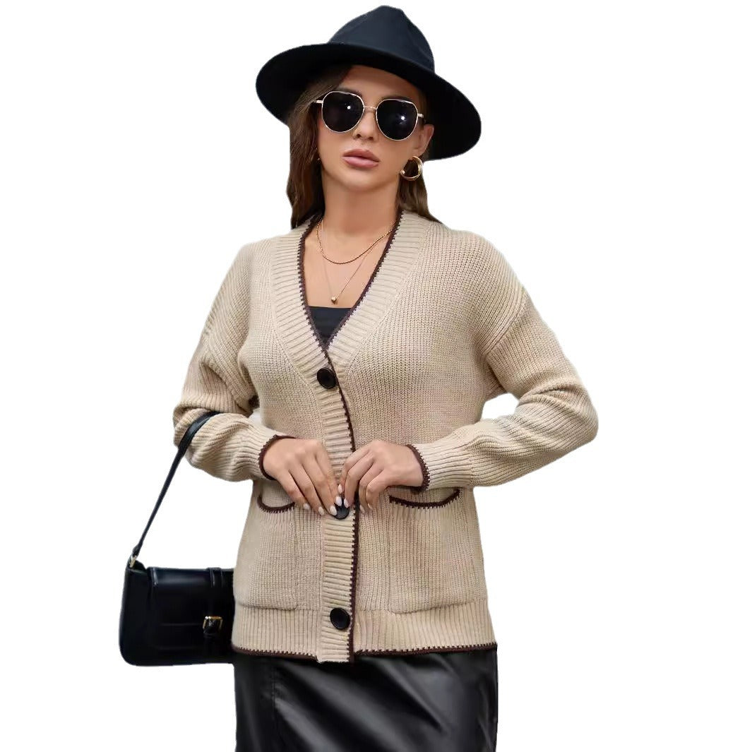 Dames gros tricot cardigan avec décolleté en V profond et poches pratiques Chic und Stil