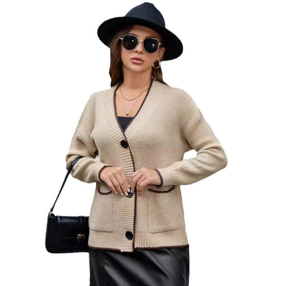 Dames gros tricot cardigan avec décolleté en V profond et poches pratiques Chic und Stil