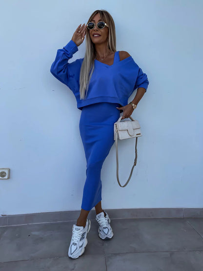 Robe en tricot tendance pour femmes avec un haut court décontracté et une silhouette cintrée Chic und Stil