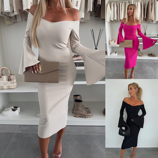 Robe midi off-shoulder pour femmes avec des manches en cloche Chic und Stil