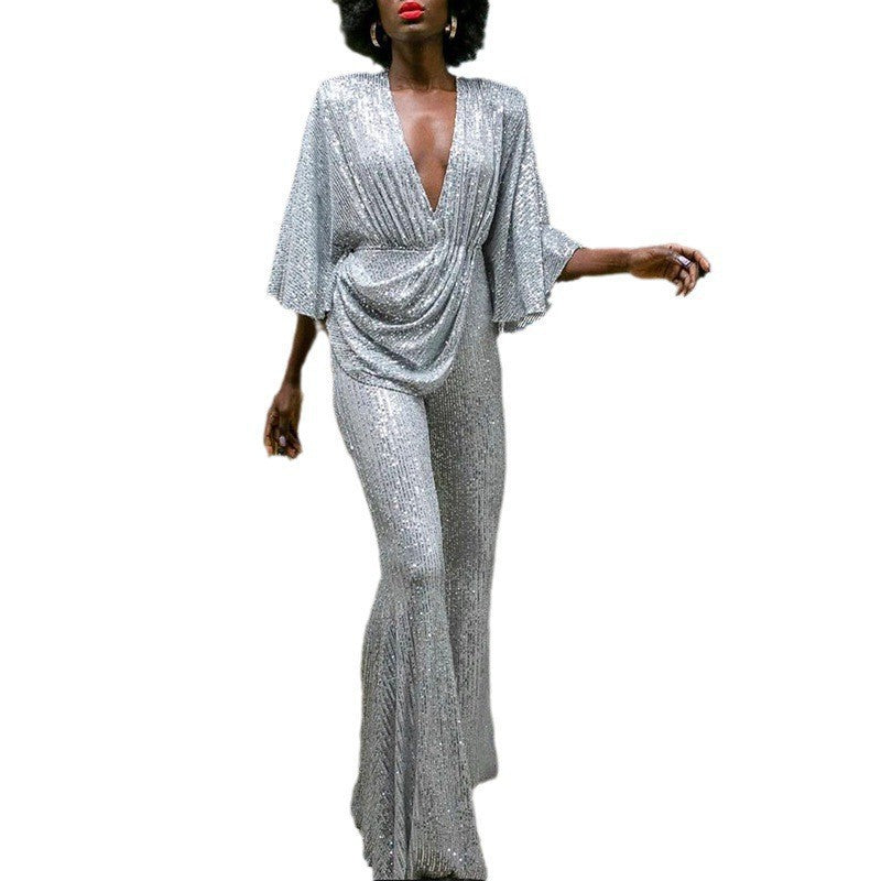 Women Glamorous Jumpsuit with Sparkling Sequins and Wide Leg Chic and Style