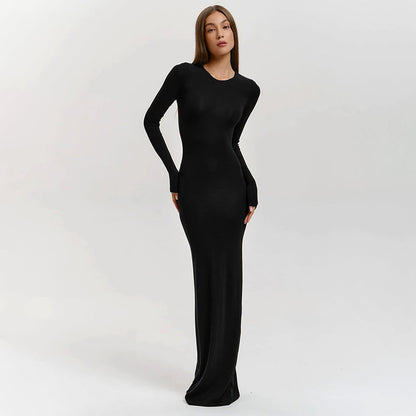 Femmes Élégante Robe Maxi à Manches Longues avec Coupe Sculptante et Grand Confort Chic und Stil
