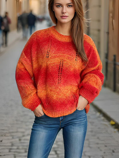 Pull en tricot décontracté pour femmes avec un motif de trous moderne et des manches volumineuses Chic und Stil