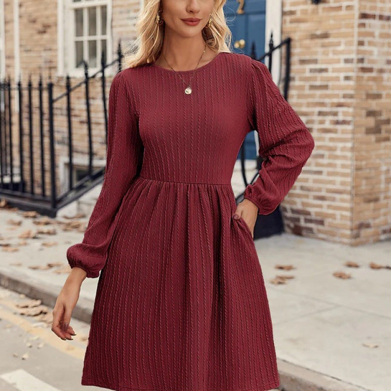 Robe A-line en tricot à côtes pour femmes avec manches bouffantes Chic und Stil