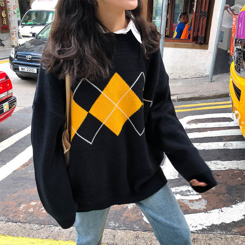 Pull en tricot épais pour femmes avec un motif à carreaux moderne et une coupe oversized décontractée Chic und Stil