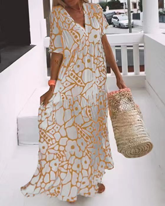 Dames Robe Maxi Florale Fluid Chic und Stil