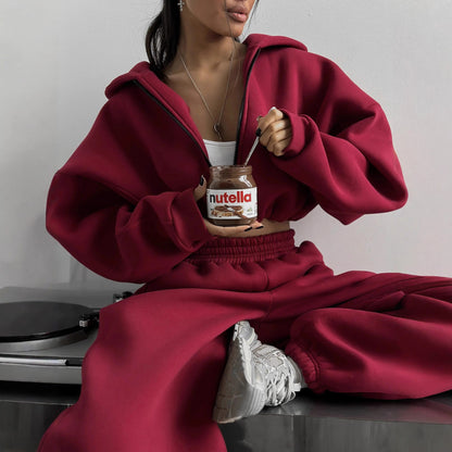 Chic and Style women's hoodie jacket and sweatpants set in crepe