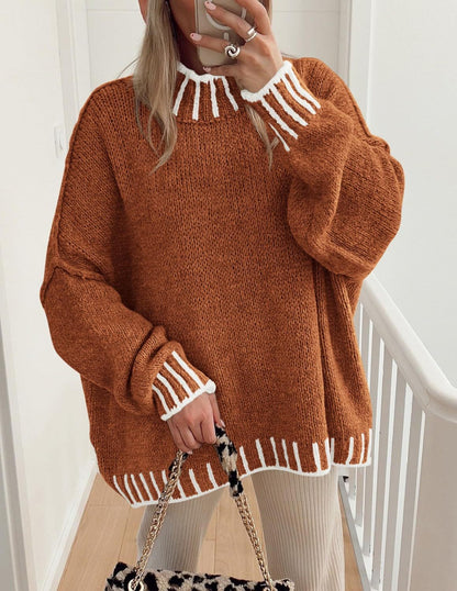 Pull en gros tricot décontracté pour femmes avec motif rayé moderne Chic und Stil