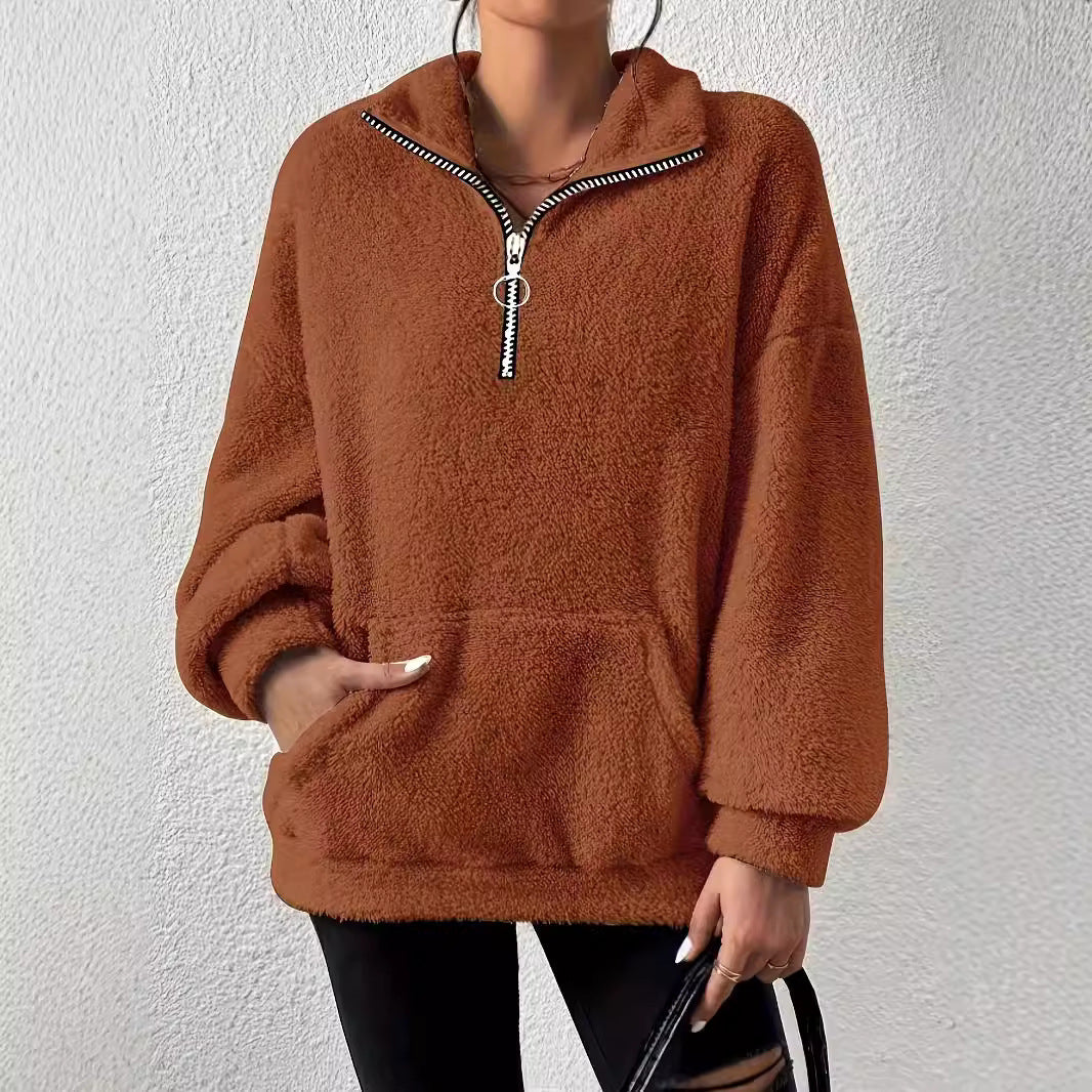 Dames élégant pull en fleece avec col haut et poches Chic und Stil