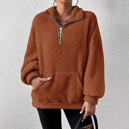Dames élégant pull en fleece avec col haut et poches Chic und Stil