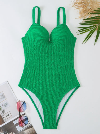 Maillot de bain taille haute pour femmes avec surface à textures côtelées et bretelles réglables Chic und Stil
