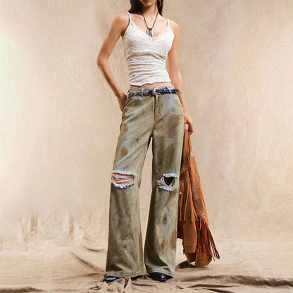 Dames jeans larges tendance avec déchirures et bords effilochés Chic und Stil