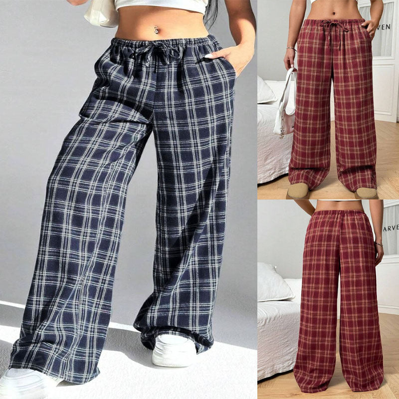 Loose plaid pants for women with elastic waist and practical pockets Chic and Style