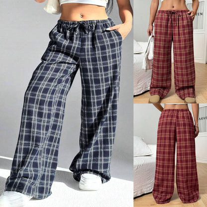 Loose plaid pants for women with elastic waist and practical pockets Chic and Style
