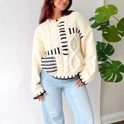 Pull à mailles épaisses pour femmes avec un design patchwork créatif et une coupe décontractée Chic und Stil