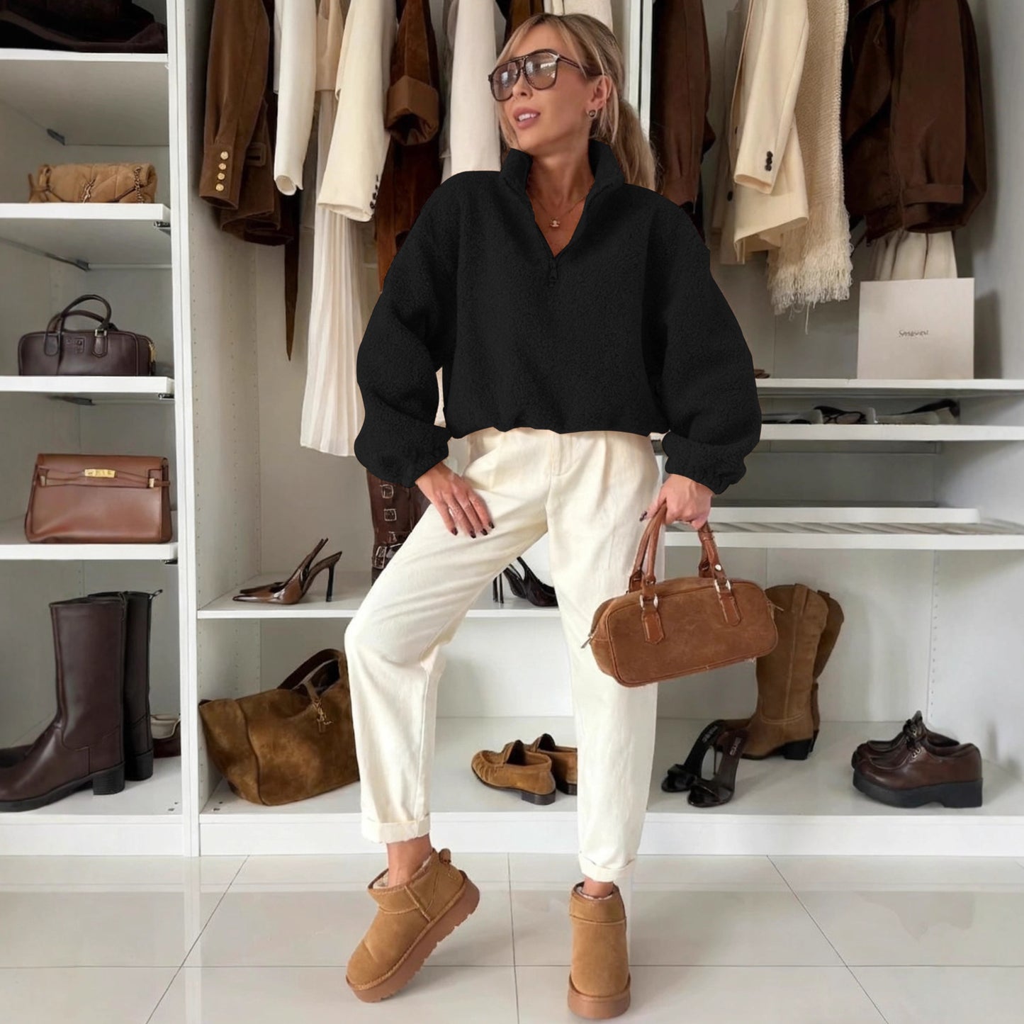 Pull-over en polaire décontracté pour femmes avec col montant Chic und Stil