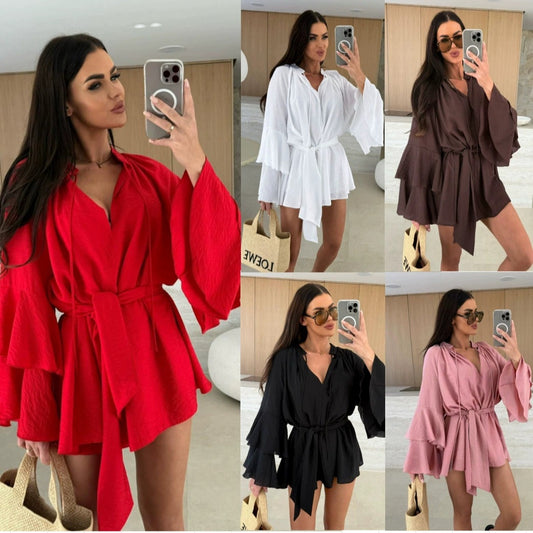 Dames Robe Mini À Manches Cloche Chic und Stil