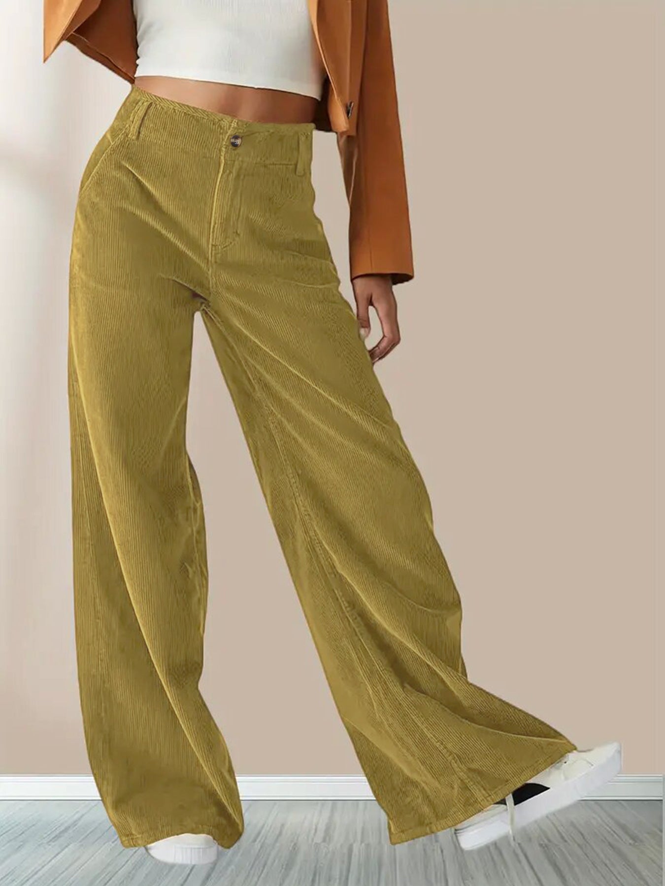Dames Élégante, large pantalon chino avec poches pratiques et taille haute Chic und Stil